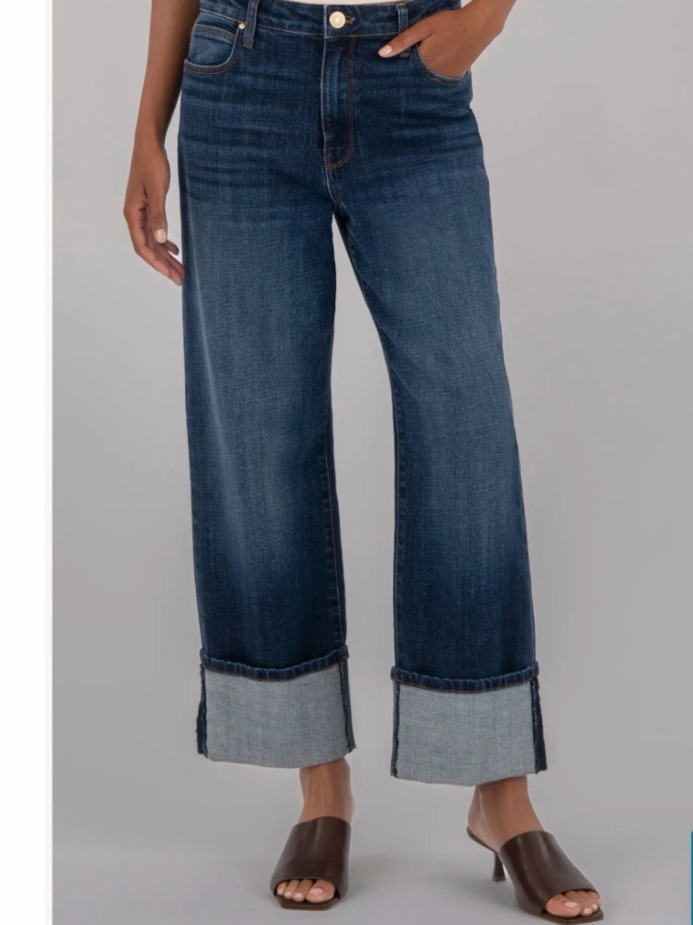 Kut from the Kloth Dark Blue Wide-Leg Cropped Jeans with Rolled Hem